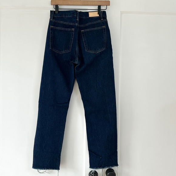 MANGO DENIM HAVANA High Rise Straight Leg Jeans Dark Wash Raw Hem Womens 4 NWOT - Picture 9 of 13